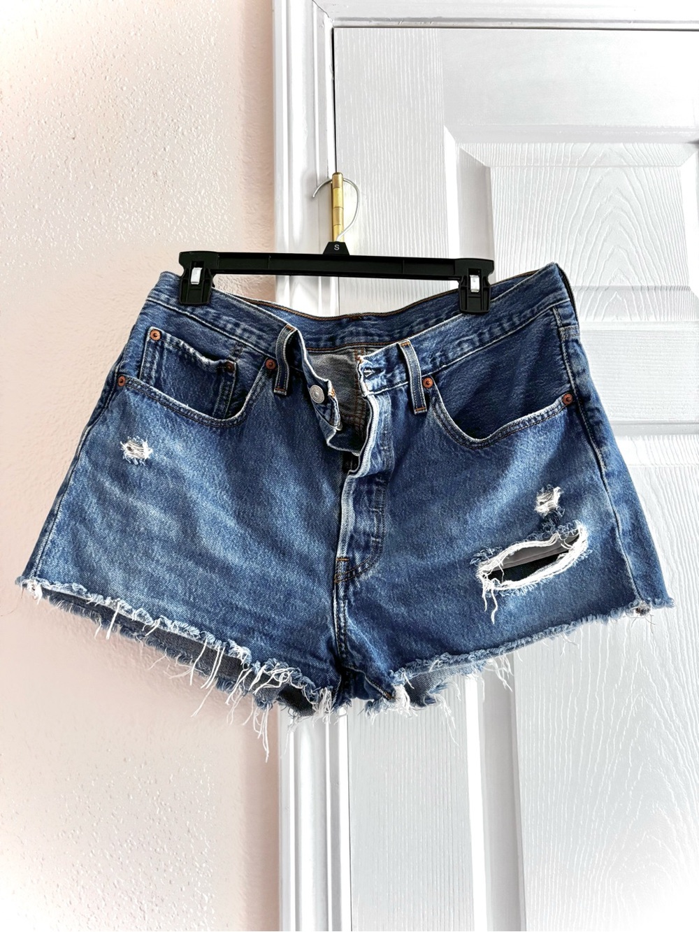 Vintage Levi's 501 Original High Rise Distressed Shorts in a Medium Wash Size31
